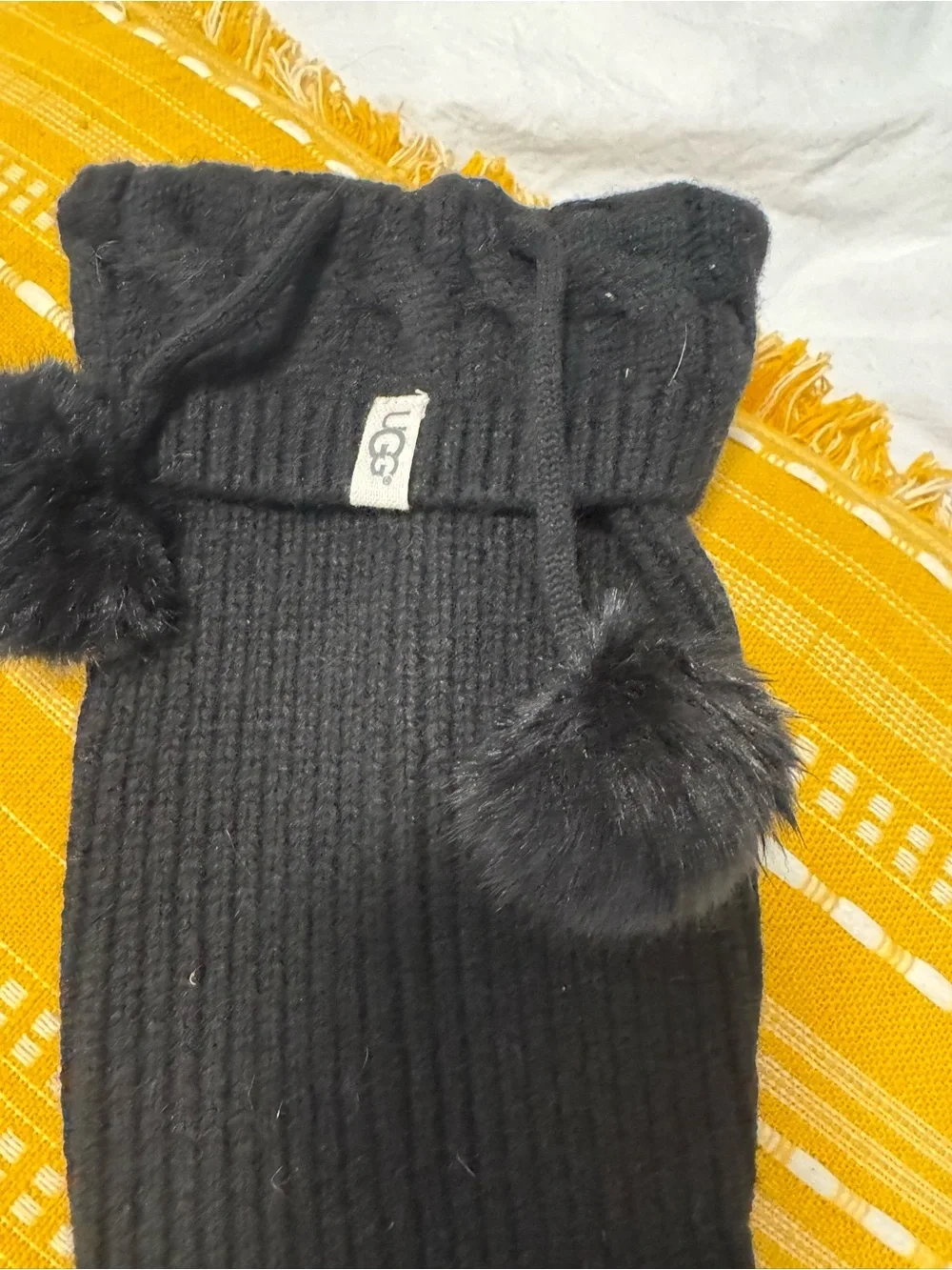 UGG Black Ribbed Pom-Pom Boot Socks